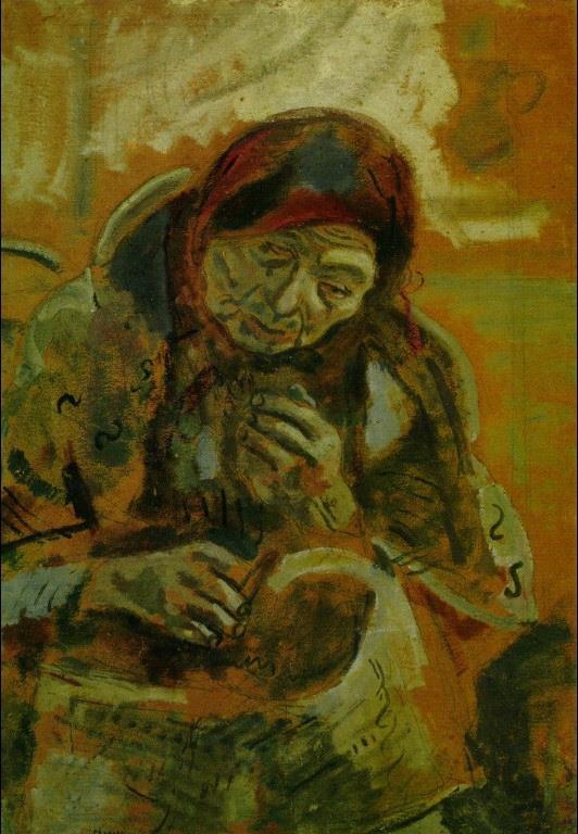 Alte Frau mit Wollknäuel Zeitgenosse Marc Chagall Ölgemälde